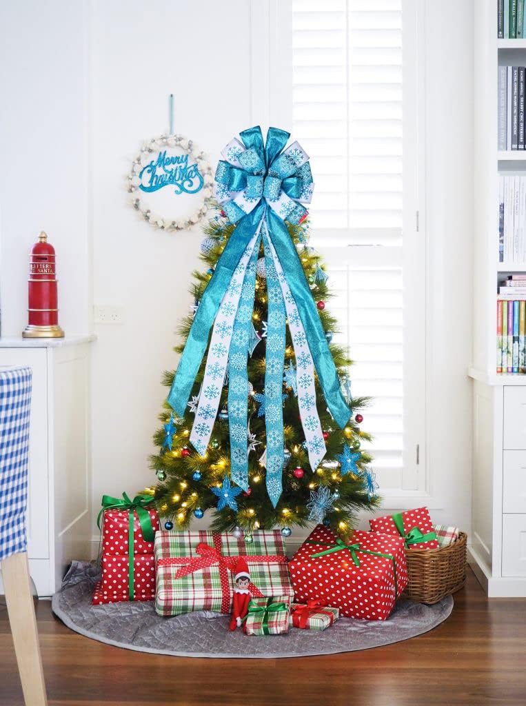 BUVANE Christmas Tree Topper,48x13 inches Large Toppers Bow with Snowflake Pattern for Christmas Decoration - Image 3